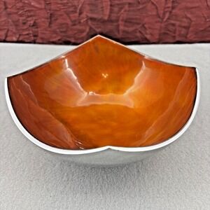 Orange Hand. Painted Swirl Enamel Shiney Aluminum Decorative Bowl Made in India